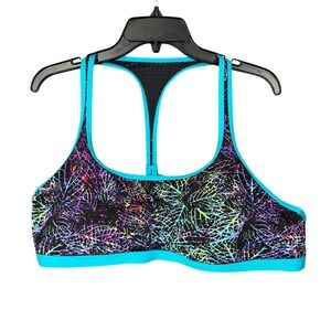 Nike‎ Womens XL Sports Bra Racerback Abstract Print Turquoise Athletic Gymwear
